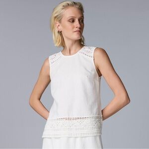 Simply Vera Wang White Crochet Trim Linen Sleeveless Blouse XS NWT Boho Tank